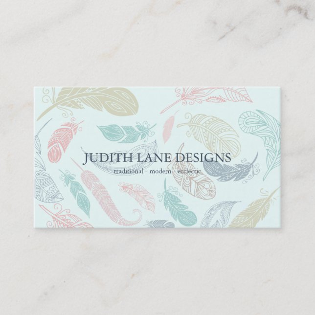 Hand Drawn Feathers Choose Any Paper Colour Business Card (Front)