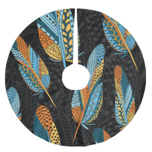 Hand-drawn feathers: colourful background. brushed polyester tree skirt