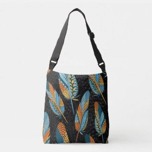 Hand-drawn feathers: colourful background. crossbody bag