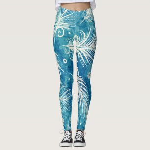 Hand Drawn Feathers: Seamless Pattern Leggings