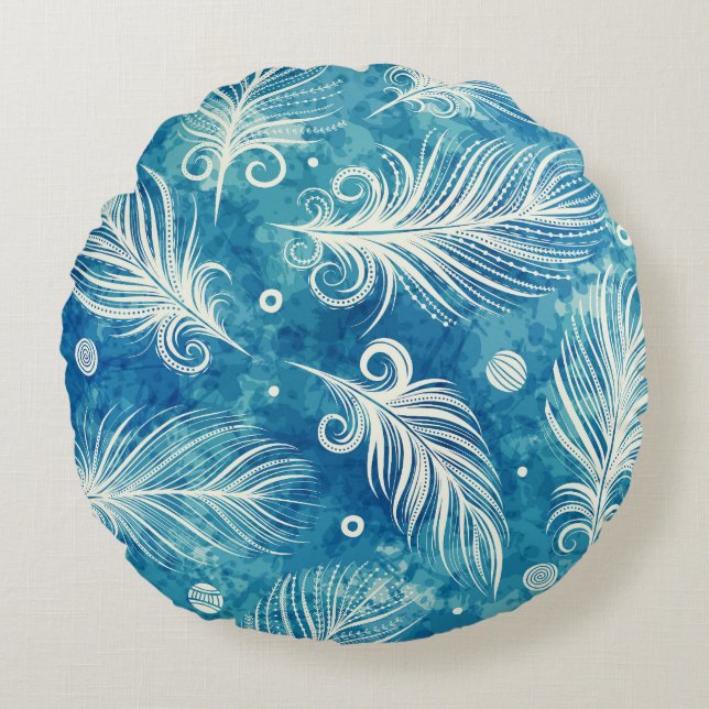 Hand Drawn Feathers: Seamless Pattern Round Cushion (Front)