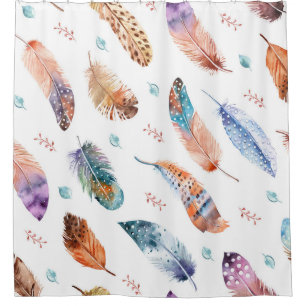 Hand Drawn Feathers: White Background Pattern Shower Curtain
