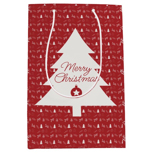 Hand-Drawn Festive Red & White Christmas Medium Gift Bag (Front)