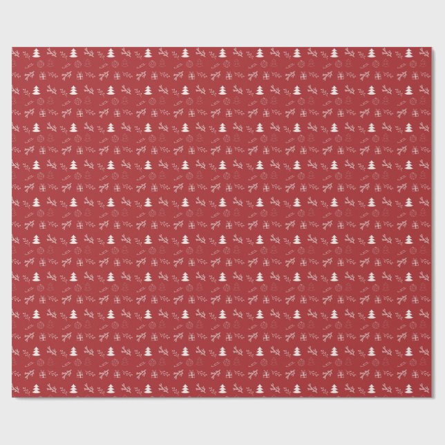 Hand-Drawn Festive Red & White Christmas Wrapping Paper (Flat)
