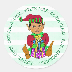 Hand drawn Festive Whimsical Christmas Elf Classic Round Sticker