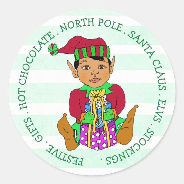 Hand drawn Festive Whimsical Christmas Elf Classic Round Sticker (Front)