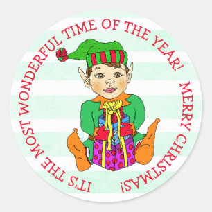 Hand drawn Festive Whimsical Christmas Elf Classic Round Sticker
