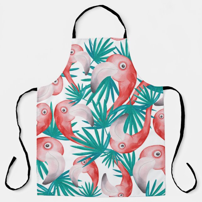 Hand-drawn flamingo: watercolor seamless pattern. apron (Front)