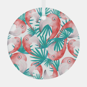 Hand-drawn flamingo: watercolor seamless pattern. glass tree decoration