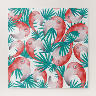 Hand-drawn flamingo: watercolor seamless pattern. jigsaw puzzle