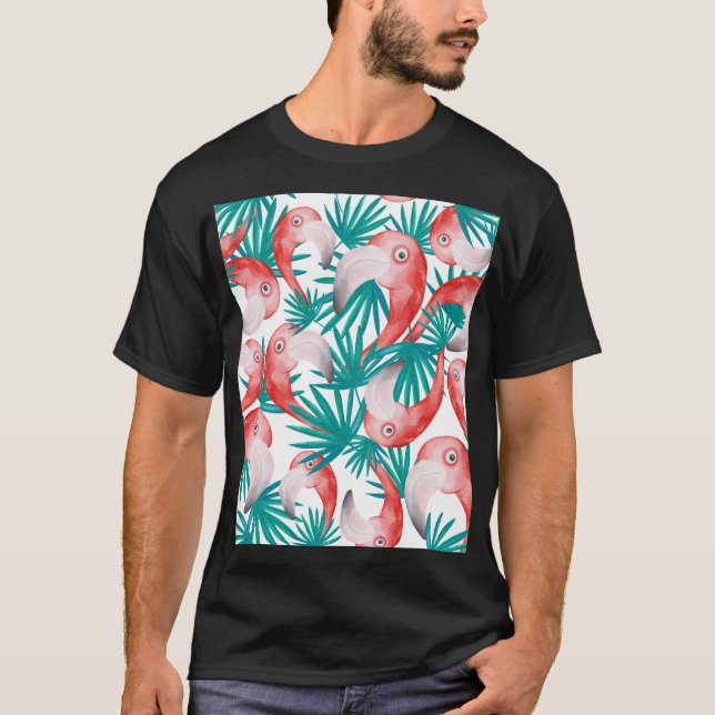 Hand-drawn flamingo: watercolor seamless pattern. T-Shirt (Front)