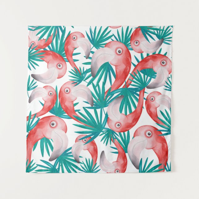 Hand-drawn flamingo: watercolor seamless pattern. tapestry (Front)