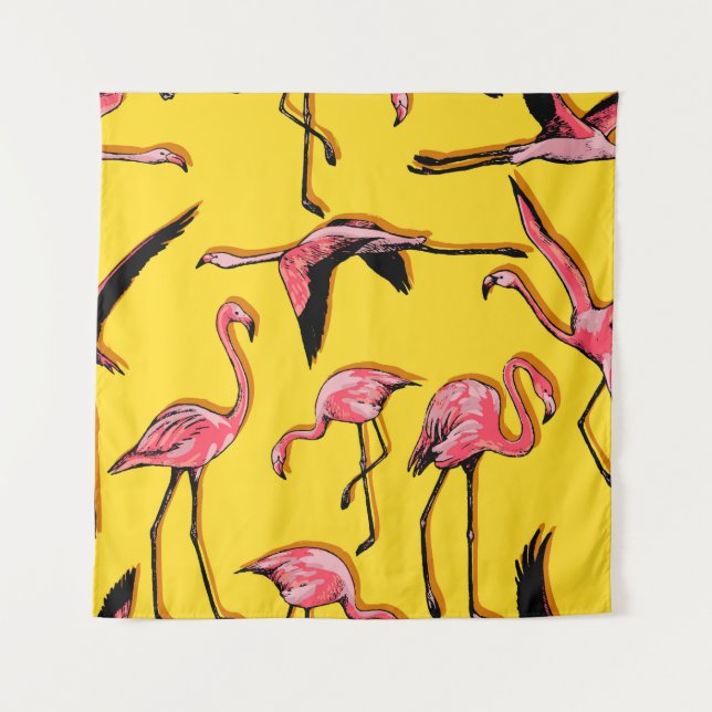 Hand-Drawn Flamingos Vintage Seamless Background Tapestry (Front)