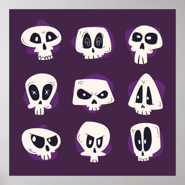 Hand drawn flat dia de muertos skulls collection s poster (Front)