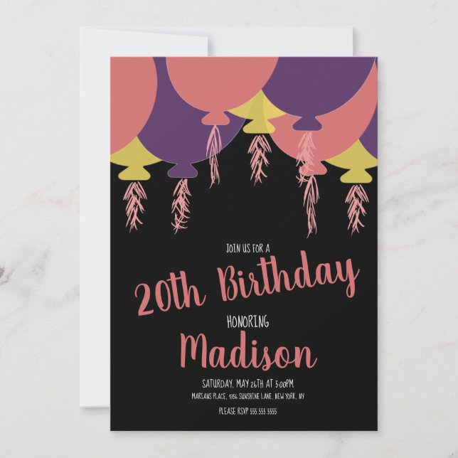 Hand Drawn Floating Balloon Any Age Invitation (Front)