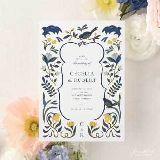 Hand Drawn Floral Art Deco Wedding Invitation