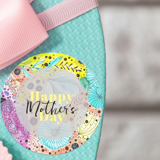 Hand-drawn Floral Artistic Vibrant Mother's Day Classic Round Sticker (Creator Uploaded)