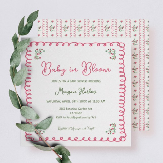 Hand Drawn Floral Baby In Bloom Baby Shower Square Invitation (Creator Uploaded)