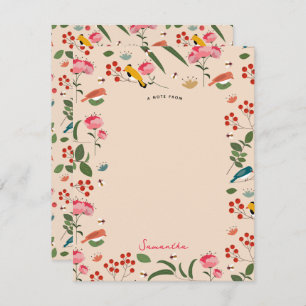 Hand Drawn Floral Birds Bees Botanical Pattern Card
