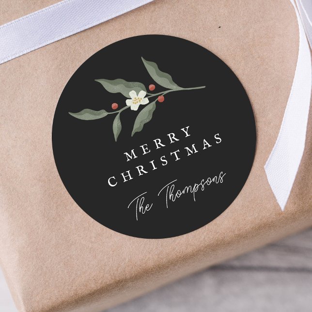 Hand Drawn Floral Black Christmas Gift Tag (Hand Drawn Floral Black Christmas Gift Tag)