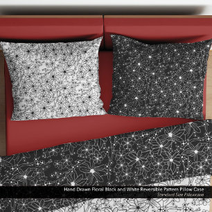 Hand Drawn Floral Black White Reversible Pattern Pillowcase