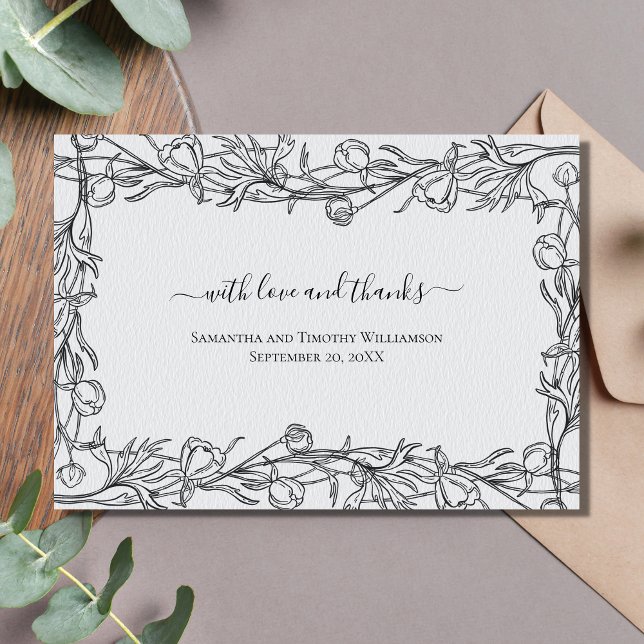 Hand Drawn Floral Blue Grey Wedding Thank you Card (Creator Uploaded)