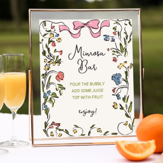 Hand Drawn Floral Bow Bridal Shower Mimosa Bar Poster (Creator Uploaded)