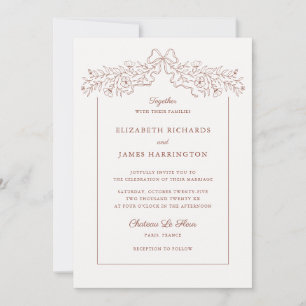 Hand Drawn Floral Bow Frame Terracotta Wedding Invitation