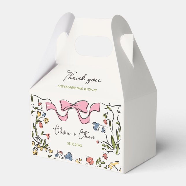 Hand Drawn Floral Bow Wedding Favour Box (Front Side)