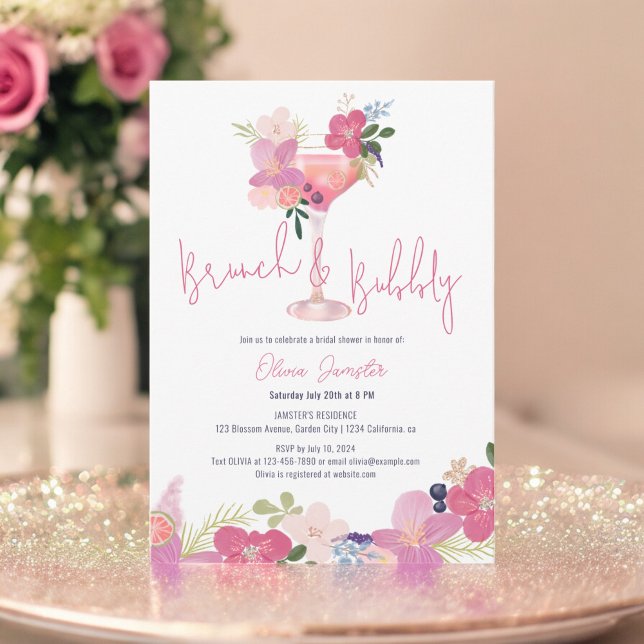 Hand Drawn Floral Brunch and Bubbly Bridal Shower  Invitation (Hand Drawn Floral Brunch and Bubbly Bridal Shower Invitation)