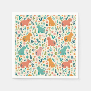 Hand Drawn Floral Capybara Paper Plates Napkin