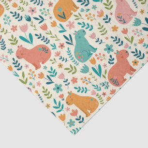 Hand Drawn Floral Capybara Tissue Paper
