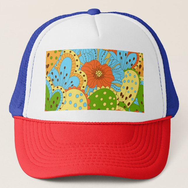 Hand Drawn Floral: Colourful Seamless Trucker Hat (Front)