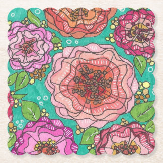 "Hand-drawn Floral Delight Coaster Set"
