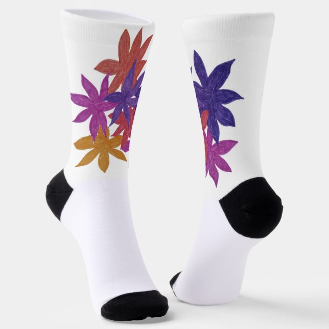 Hand-drawn Floral Design Socks (Angled)