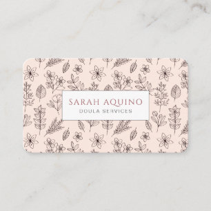 Hand Drawn Floral Doodle Doula Birth Services  Business Card