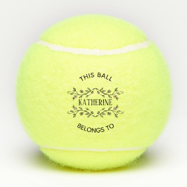 Hand Drawn Floral Doodle Name Tennis Balls (Back)