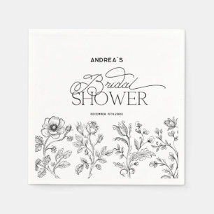 Hand Drawn Floral Elegant Modern  Bridal Shower  Napkin