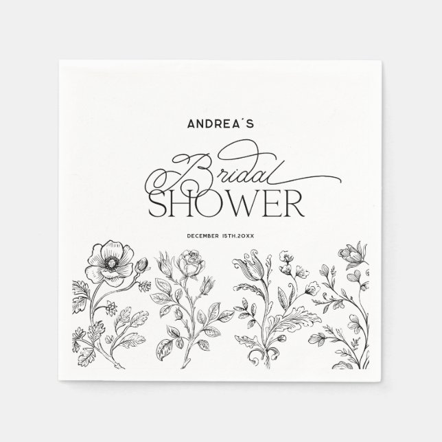 Hand Drawn Floral Elegant Modern  Bridal Shower  Napkin (Front)