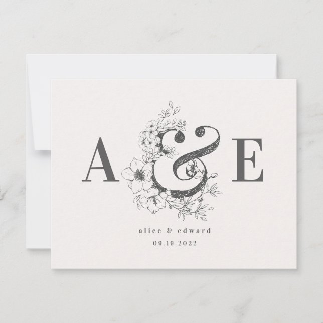 Hand drawn floral elegant wedding invitation (Front)