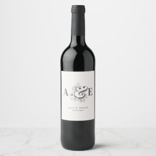 Hand drawn floral elegant wedding  wine label