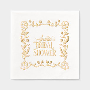 Hand Drawn Floral Frame Bridal Shower Foil Napkins