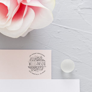 Hand-drawn Floral Frame Round Name Return Address Rubber Stamp