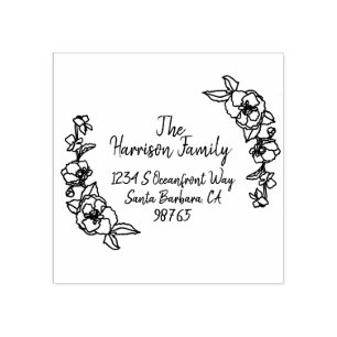 Hand Drawn Floral Hand Lettered Name & Address Rubber Stamp