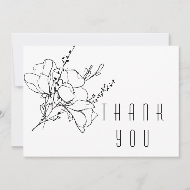 Hand-Drawn Floral II Spray Funeral Thank You Card (Front)