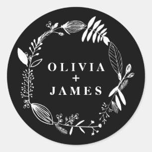 Hand Drawn Floral Illustration Favour Sticker Blac