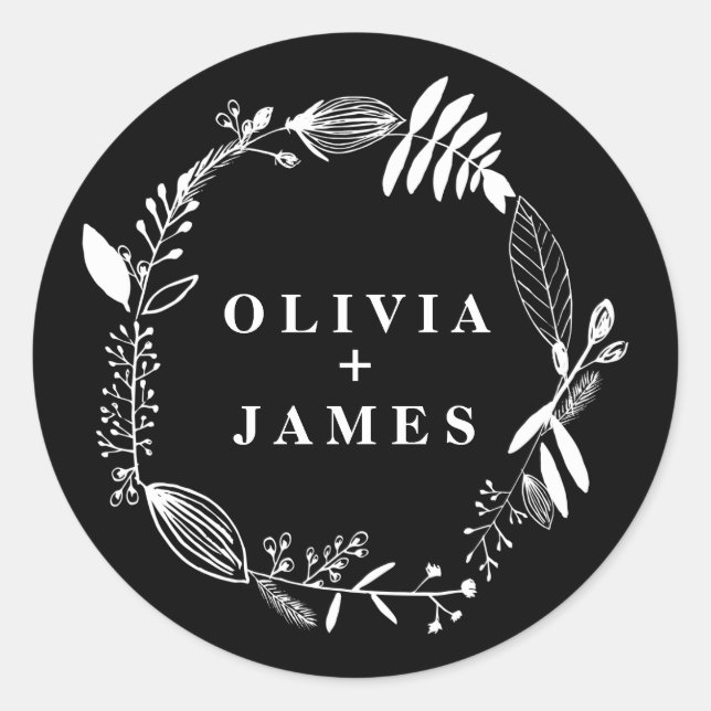 Hand Drawn Floral Illustration Favour Sticker Blac (Front)