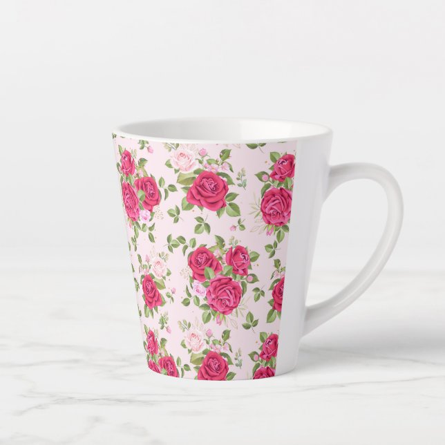 Hand Drawn Floral Leaves Seamless Pattern Latte Mug (Right)