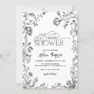 Hand Drawn Floral Modern Script Bridal Shower  Invitation