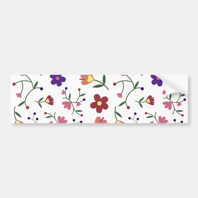 Hand-Drawn Floral Pattern Bumper Sticker (Front)